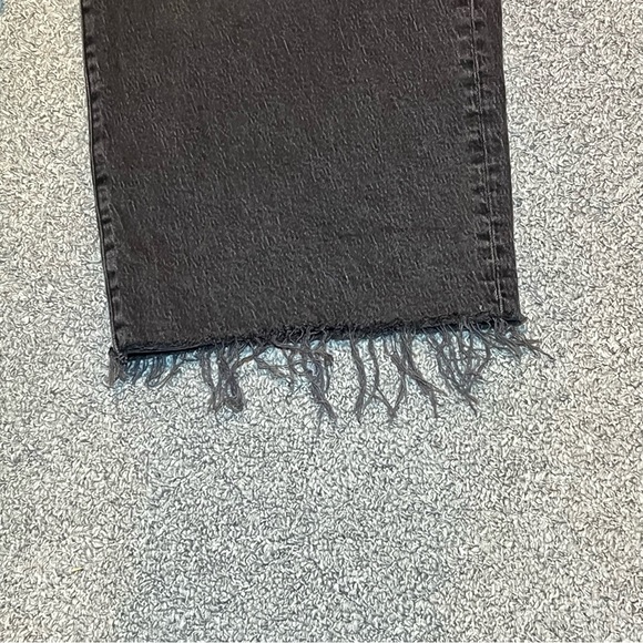 Madewell The Perfect Vintage Wide Leg Crop Jeans Size 33P Black Denim Fringe - Picture 9 of 13
